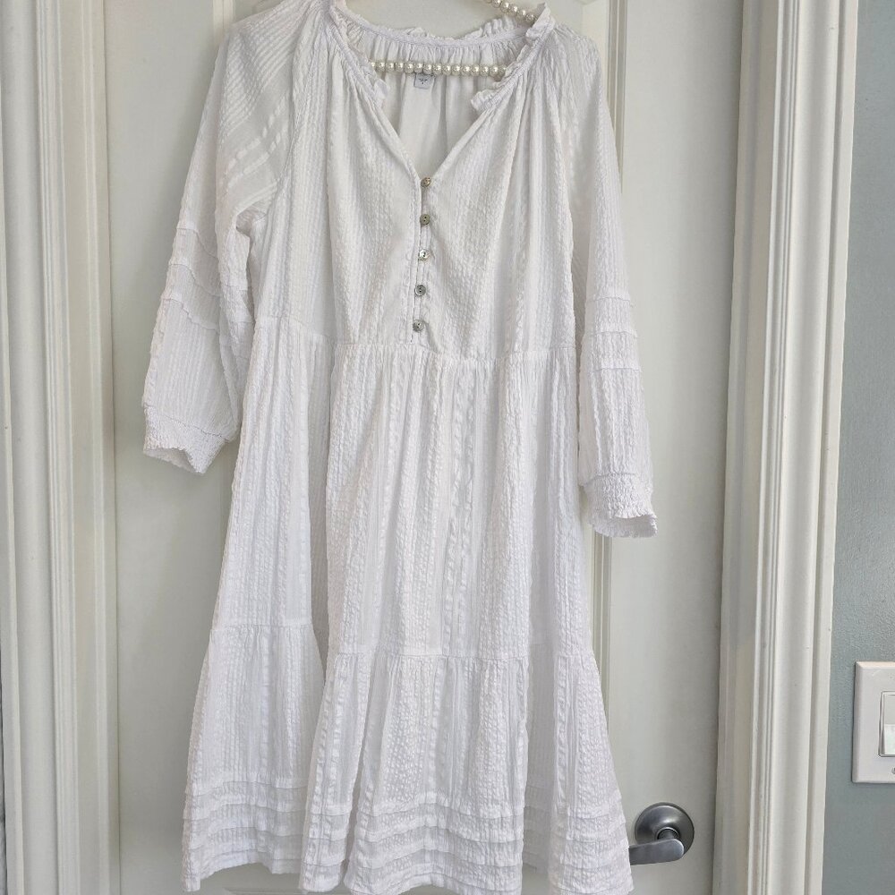 J. Jill White Lined 100% Cotton Tiered Dress Size Small